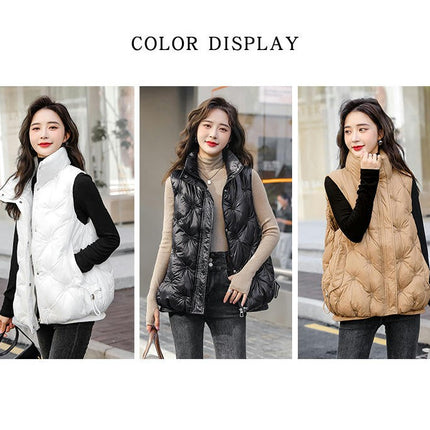 Womens Puffer Vest Stand Collar Full Zip Sleeveless Padded Short Coat