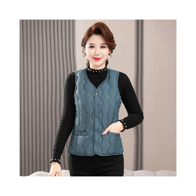 Women's Lightweight Puffer Vest Sleeveless Snap Button Vest Warm Winter Gilet