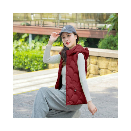 Women's Winter Hooded Puffer Vest Zip up Sleeveless Short Coats Jacket
