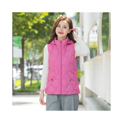 Women's Winter Hooded Puffer Vest Zip up Sleeveless Short Coats Jacket