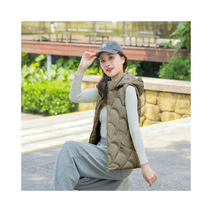 Women's Winter Hooded Puffer Vest Zip up Sleeveless Short Coats Jacket