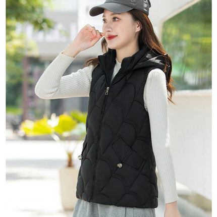 Women's Winter Hooded Puffer Vest Zip up Sleeveless Short Coats Jacket