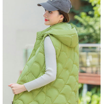 Women's Winter Hooded Puffer Vest Zip up Sleeveless Short Coats Jacket