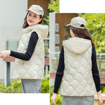 Women's Winter Hooded Puffer Vest Zip up Sleeveless Short Coats Jacket
