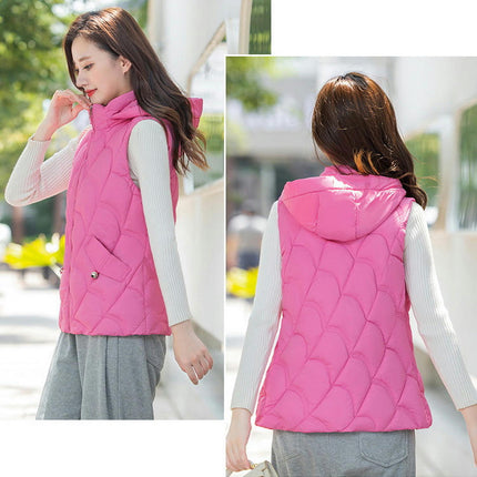 Women's Winter Hooded Puffer Vest Zip up Sleeveless Short Coats Jacket