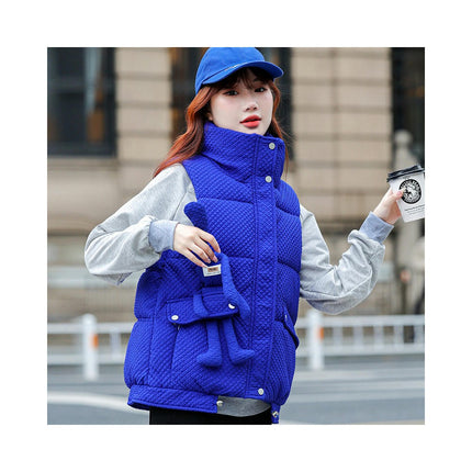 Women's Zip Up Puffer Vest Stand Collar Hooded Sleeveless Winter Outwear
