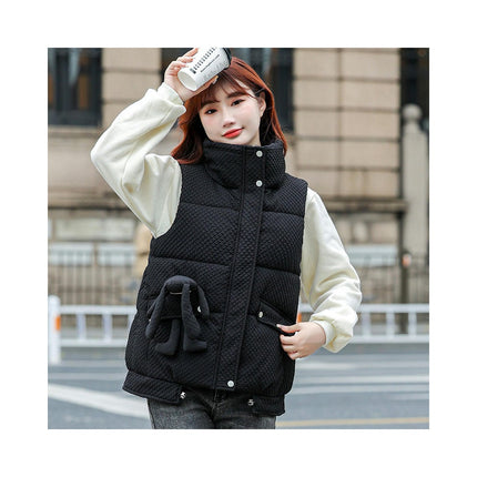 Women's Zip Up Puffer Vest Stand Collar Hooded Sleeveless Winter Outwear