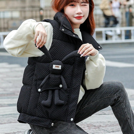 Women's Zip Up Puffer Vest Stand Collar Hooded Sleeveless Winter Outwear