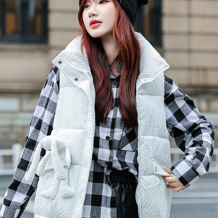 Women's Zip Up Puffer Vest Stand Collar Hooded Sleeveless Winter Outwear