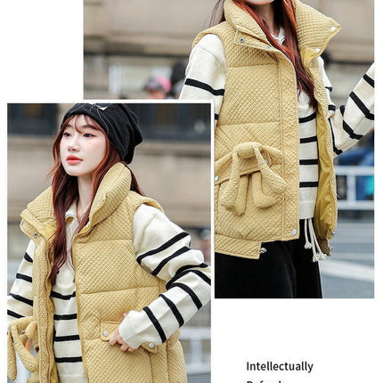 Women's Zip Up Puffer Vest Stand Collar Hooded Sleeveless Winter Outwear
