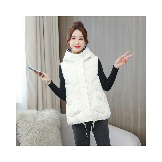 Women's Hooded Puffer Vest Winter Warm Zip Up Padded Gilet with Pockets