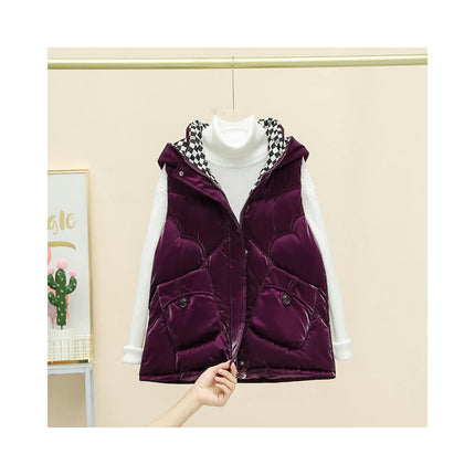 Women's Hooded Puffer Vest Winter Warm Zip Up Padded Gilet with Pockets