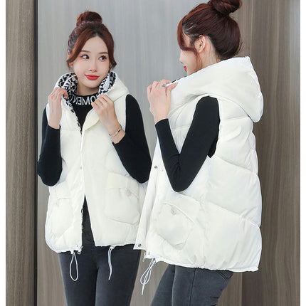 Women's Hooded Puffer Vest Winter Warm Zip Up Padded Gilet with Pockets