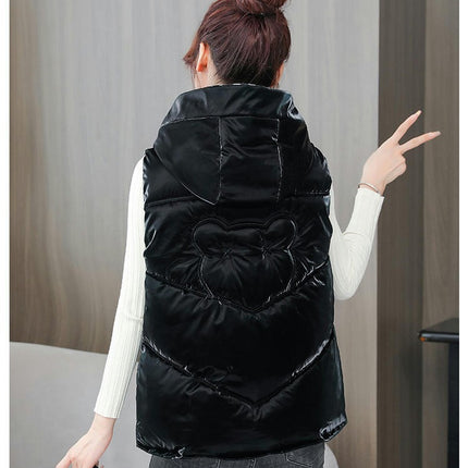 Women's Hooded Puffer Vest Winter Warm Zip Up Padded Gilet with Pockets