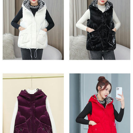 Women's Hooded Puffer Vest Winter Warm Zip Up Padded Gilet with Pockets