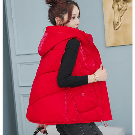 Women's Hooded Puffer Vest Winter Warm Zip Up Padded Gilet with Pockets