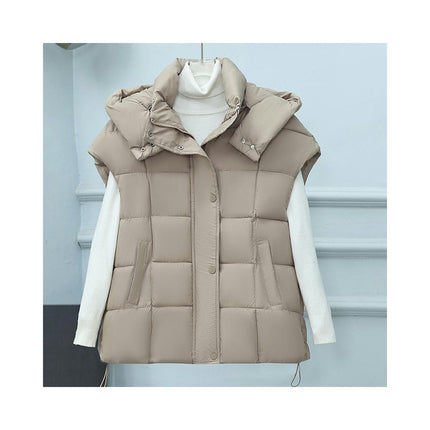 Womens Puffer Vest Hooded Full Zip Sleeveless Quilted Padded Warm Coat