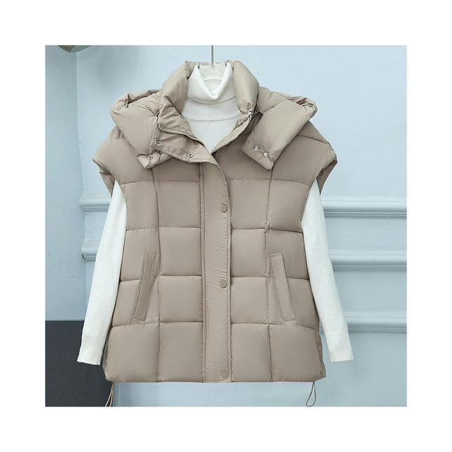 Womens Puffer Vest Hooded Full Zip Sleeveless Quilted Padded Warm Coat
