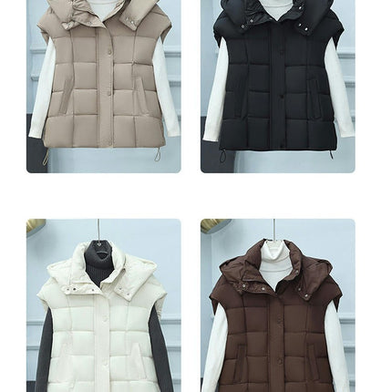 Womens Puffer Vest Hooded Full Zip Sleeveless Quilted Padded Warm Coat