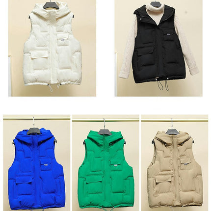Puffer Vest for Women Zip Up Sleeveless Winter Hooded Padded Jacket Coat with Pockets