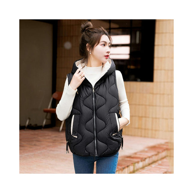 Womens Quilted Puffer Vest Hooded Winter Casual Sleeveless Gilet with Pockets