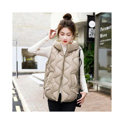 Womens Quilted Puffer Vest Hooded Winter Casual Sleeveless Gilet with Pockets