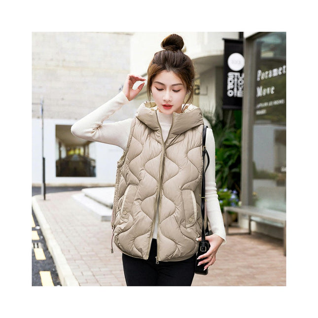 Womens Quilted Puffer Vest Hooded Winter Casual Sleeveless Gilet with Pockets
