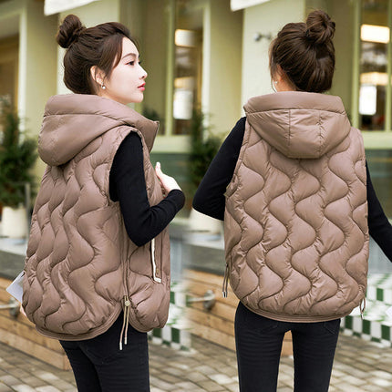 Womens Quilted Puffer Vest Hooded Winter Casual Sleeveless Gilet with Pockets