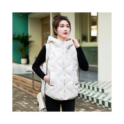 Womens Quilted Puffer Vest Hooded Winter Casual Sleeveless Gilet with Pockets