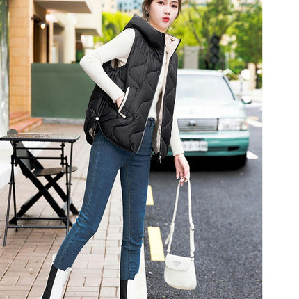 Womens Quilted Puffer Vest Hooded Winter Casual Sleeveless Gilet with Pockets