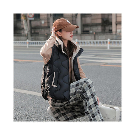 Women's Winter Puffer Vest Quilted Stand Collar Zip Up Padded Coat with Pockets