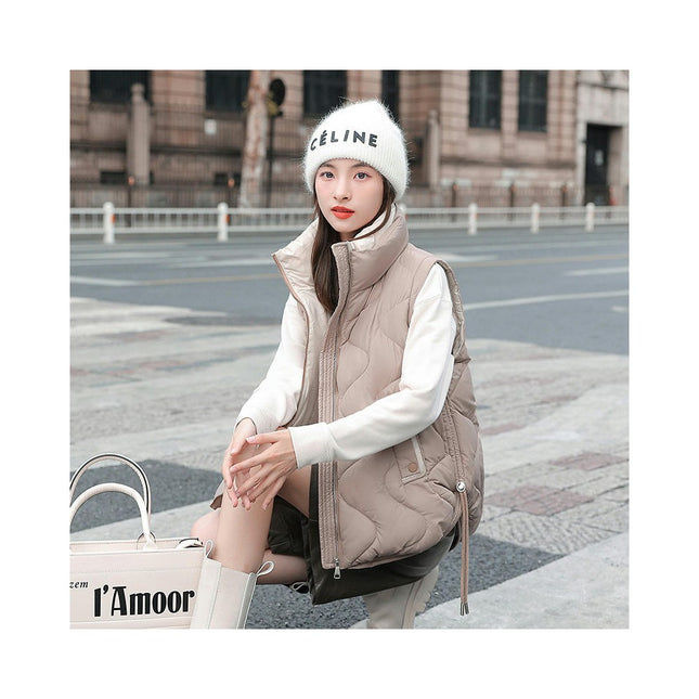 Women's Winter Puffer Vest Quilted Stand Collar Zip Up Padded Coat with Pockets