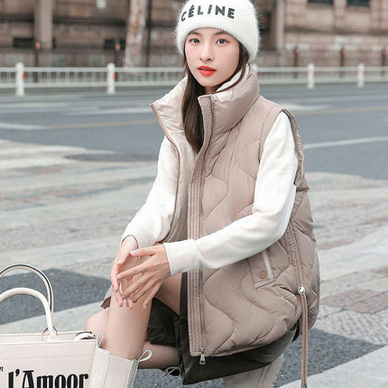 Women's Winter Puffer Vest Quilted Stand Collar Zip Up Padded Coat with Pockets