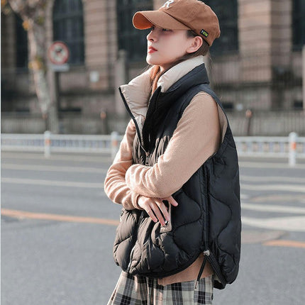 Women's Winter Puffer Vest Quilted Stand Collar Zip Up Padded Coat with Pockets