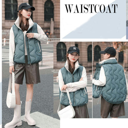 Women's Winter Puffer Vest Quilted Stand Collar Zip Up Padded Coat with Pockets