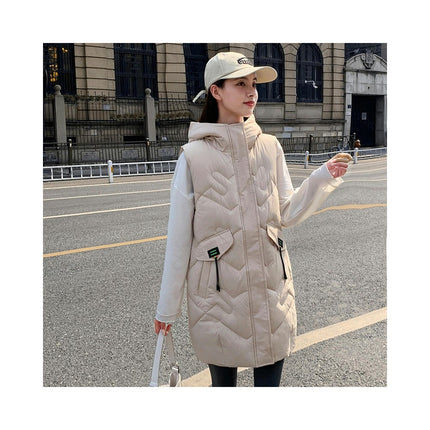 Womens Puffer Vest Hooded Sleeveless Long Coats Jacket with Pocket