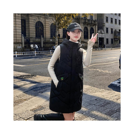 Womens Puffer Vest Hooded Sleeveless Long Coats Jacket with Pocket
