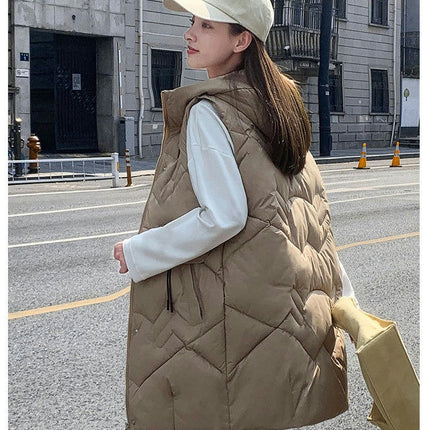 Womens Puffer Vest Hooded Sleeveless Long Coats Jacket with Pocket