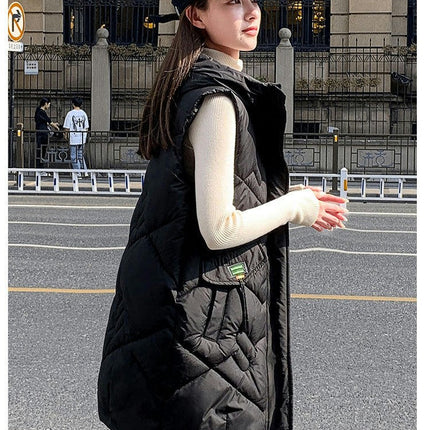 Womens Puffer Vest Hooded Sleeveless Long Coats Jacket with Pocket
