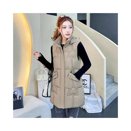 Womens Long Puffer Vest Quilted Sleeveless Hooded Jacket Full Zip Warm Winter Coats