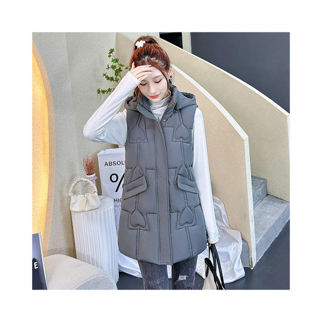 Womens Long Puffer Vest Quilted Sleeveless Hooded Jacket Full Zip Warm Winter Coats