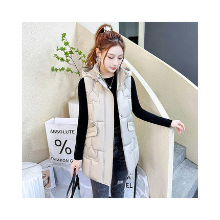 Womens Long Puffer Vest Quilted Sleeveless Hooded Jacket Full Zip Warm Winter Coats