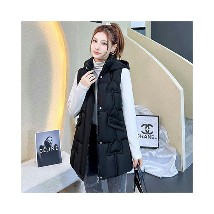 Womens Long Puffer Vest Quilted Sleeveless Hooded Jacket Full Zip Warm Winter Coats