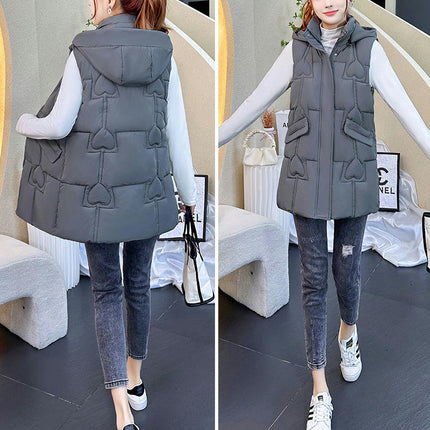 Womens Long Puffer Vest Quilted Sleeveless Hooded Jacket Full Zip Warm Winter Coats