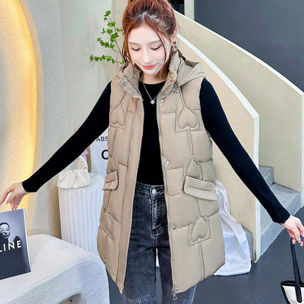 Womens Long Puffer Vest Quilted Sleeveless Hooded Jacket Full Zip Warm Winter Coats