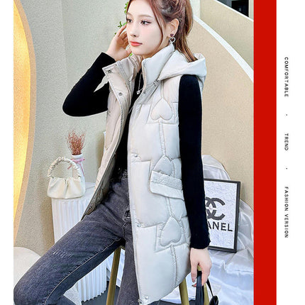 Womens Long Puffer Vest Quilted Sleeveless Hooded Jacket Full Zip Warm Winter Coats