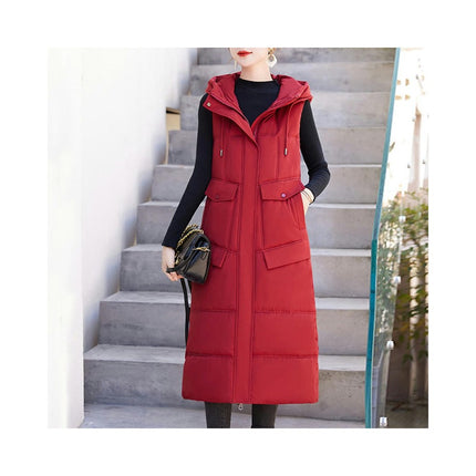 Women's Long Puffer Vest Winter Sleeveless Full Zip Jacket with Hood