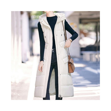 Women's Long Puffer Vest Winter Sleeveless Full Zip Jacket with Hood