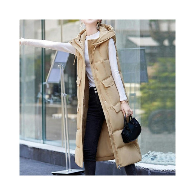 Women's Long Puffer Vest Winter Sleeveless Full Zip Jacket with Hood