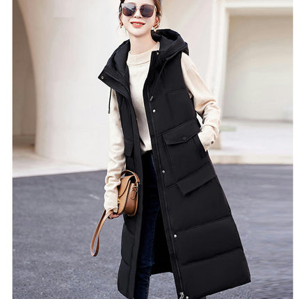 Women's Long Puffer Vest Winter Sleeveless Full Zip Jacket with Hood